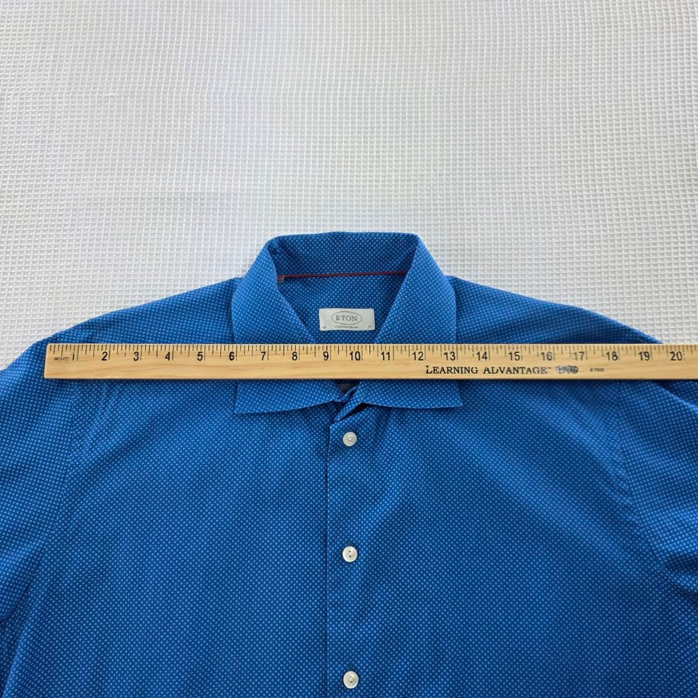 ETON Shirt 17 43 Blue Micro Dot Floral Men’s Cotton Dress Shirt Quiet Luxury - Picture 11 of 16